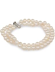 Sterling Silver 2-Row White A Grade 6.5-7mm Freshwater Cultured Pearl Bracelet, 8"