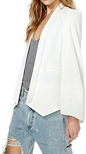 Evenstone Women's Split Batwing Sleeve Cape Blazer Open Spring Coat(White,S)