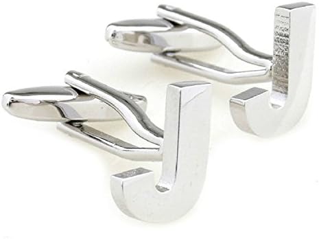 Groom Bride Best Man Wedding French High Class Shirt Cuff Links Buttons Capital Letters A to Z Shining Metal Cufflinks for Important Occasions One Pair with Free Great Gift Box (LETTER J)