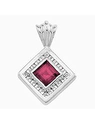 14K Yellow Gold Princess Cut Rhodolite Garnet and Diamond Pendant -- LIFETIME WARRANTY