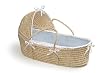Badger Basket Natural Moses Basket with Hood, Blue Waffle Bedding