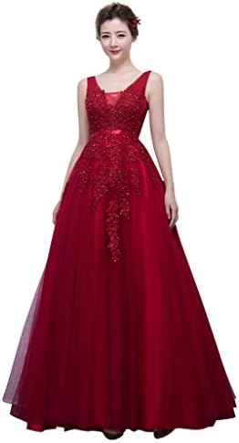 Oailiya Women's Lace Tulle Formal Prom Bridesmaid Dress Size 10 Burgundy
