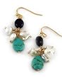 Goldtone Green/Blue and Black Stone Dangle Earrings