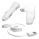3 in 1 USB Charger Kit for iPod and iPhone: Travel Charger, Car Charger, and Retractable USB Charger and Data Cable
