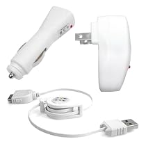3 in 1 USB Charger Kit for iPod and iPhone: Travel Charger, Car Charger, and Retractable USB Charger and Data Cable