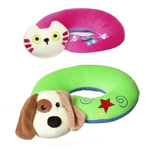 Childrens Toyshop   : Tommee Tippee Kids On The Go Travel Neck Rest (Green & Blue Dog or Pink & Purple Cat)