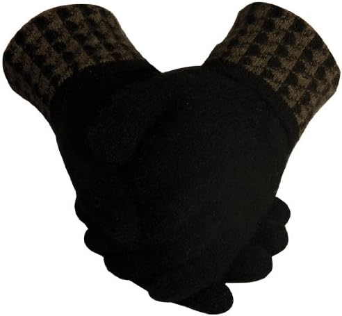 New Zealand Wool/Brushtail Possum Blend Houndstooth Trim Gloves Unisex Medium Black/Bark