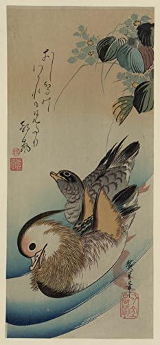 Japanese Art Poster - Mandarin ducks. - 24"x11.5"