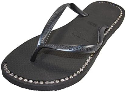Copacabana Fashion Women's Havaianas Flip Flops w/ Swarovski Crystals 39/40 Black