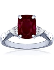 Platinum Cushion Cut Ruby Three Stone Ring