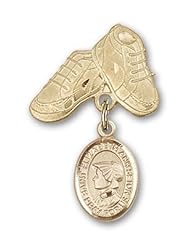 14K Gold Baby Badge with St. Elizabeth Ann Seton Charm and Baby Boots Pin