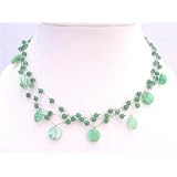 N308 Beautiful Jade Necklace Green Shell w/ Green Fancy Beads Choker Necklace