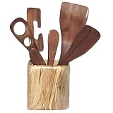 Baerreis Hand Crafted Kitchen Utensil Set, Six Natural Walnut Tools, Ambrosia Beetle Maple Holder USA Made by Designs Baerreis