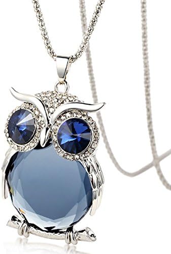 Lnkry Lovely Owl Pendant,Inlays Austria Crystal Sweater Chain Necklace(Black)