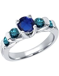1.88 Ct Round Blue Created Sapphire Diamond 18K White Gold Ring
