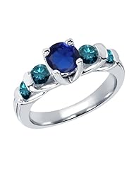 1.88 Ct Round Blue Created Sapphire Diamond 14K White Gold Ring