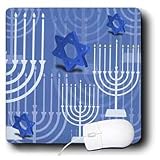 Florene Jewish Theme - Passover With Blue Menorahs and Stars - Mouse Pads