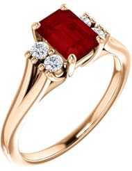 18K Rose Gold 7.00x5.00mm Emerald Cut Chatham Created Ruby and Diamond Ring -- LIFETIME WARRANTY