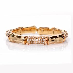 Vintage 10.00ct Diamond 18k Gold Bamboo Bangle Bracelet