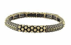 Bracelet - B141 - Antique Gold Tone Metal & Crystal Stones - Stretch ~ Olive Green