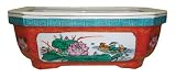 Chinese hand painted double walled porcelain bonsai planter pot - traditional lotus and mandarin ducks (love birds) design