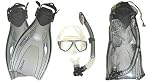Small/Medium Body Glove Mask Dry Snorkel Fin Set w/Bag for Snorkeling Silver S/M (men 4 1/2 - 8 1/2) (wmn 5 1/2 - 9 1/2) Fins Package Vacation Authorized Dealer