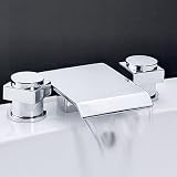 from JoyPockets Contemporary Two Handle Widerspread Waterfall Bathroom Bath Tub Tap Mixer with Square Spout, Chrome
