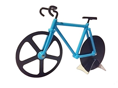 MAINROOM STUDIOS Premium No-Stick Blue Bicycle Pizza Cutter with Kickstand Included, Stainless Steel, Dual Cutting, Lightweight, Realistic Road Bike Design.