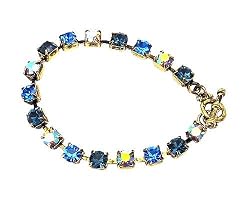 Bracelet - B126 - Swarovski (tm) Crystal Stones - Antique Gold Tone Metal ~ Montana Mix