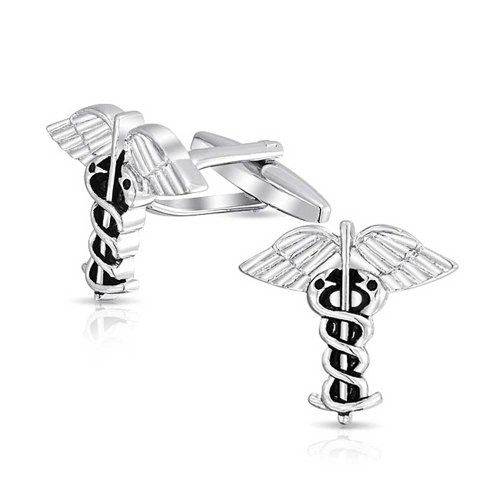 Christmas Gifts Medical Insignia Doctors RNs Nurses Mens Caduceus Cufflinks Stainless Steel Plated