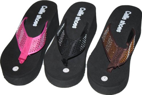 Sexy Platform Womens Mini Studed Summer Wedge Heels Beach Flip Flops Thongs Sandals-Brown__11