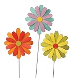 Set of 3 Tall Bright Mutlicolored Metal Flower Garden Stakes 41"
