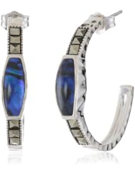 Judith Jack "Clouds" Sterling Silver Marcasite Abalone Quartz Slice Hoop Earrings