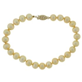 14k Yellow Gold 7-7.5mm Dyed Golden Freshwater Cultured Pearl Bracelet, 7.5&amp;quot;