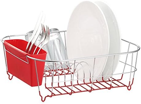Chrome-plated Steel Small Dish Drainers,Measures 12-3/4 by 14-1/4 by 5-1/4 inches approximately,Red, New
