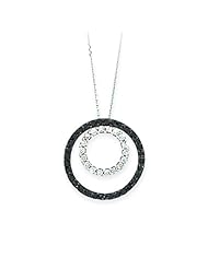 Tivolia Collection 14k White Gold Double Circle Black and White Diamond Necklace