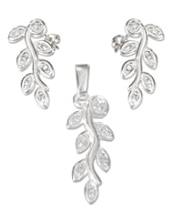 Sterling Silver Cubic Zirconia Vine Post Earrings and Pendant Set