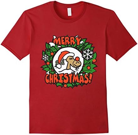 Men's Merry Christmas T Shirt With Rudolf The Reindeer  Medium Cranberry
