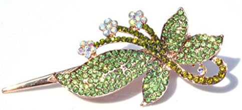 LUNA Womens Girls Rhinestone Butterfly Hair Clips Hair Pins Accessories 4.3" Green