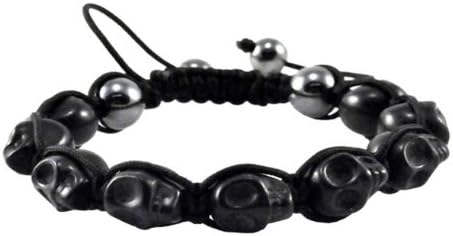 Men Black Rock Hip Hop Black Turquoise Skull Bead Shamballa Style Bracelets