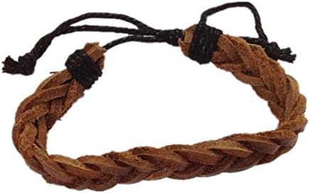 Bracelet Men Braided Leather Cord Woven Bracelet Punk Leather Bracelet for Boyfriend Gift Light Brown