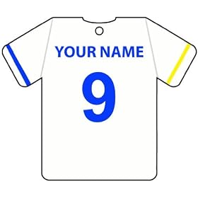 PERSONALISED LEEDS UNITED FOOTBALL SHIRT CAR AIR FRESHENER