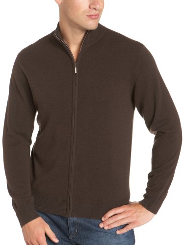 Red Moon Men's 100% Cashmere Full-length Zipper Cardigan Sweater, Dark Brown, XX-Large
