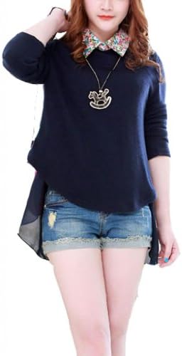 XQN Women's Fashion Loose Fake Two Pieces Lapel T Shirt Blouse Top