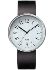 Alessi Unisex AL6003 Record Stainless-Steel and Black Leather Strap Watch
