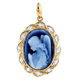 14K Yellow Gold Diamond Angel Cameo Pendant