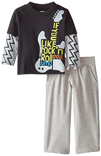 Gerber Graduates Baby Boys' Long Sleeve Top and Grey Pant Set, Guitar, 12 Months