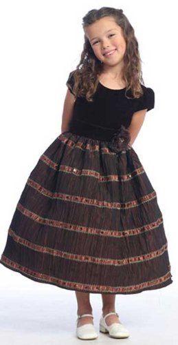 New Velvet Christmas Dress with Crinkled & Sequined Skirt ~ 2 to 12 Girls ~ Choice of Chocolate Brown, Red or Silver