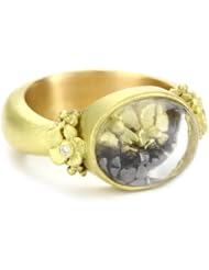 Vibes "Whimsical" 18 Karat Gold Rock Crystal and Black Diamond Ring, Size 6