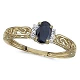 Blue Sapphire and Diamond Filigree Antique Style Ring 14k Yellow Gold Blue Sapphire and Diamond Filigree Antique Style Ring 14k Yellow Gold